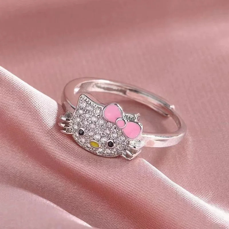 Kawaii Sanrio Hello Kitty Rhinestone Necklace & Ring - Image 5
